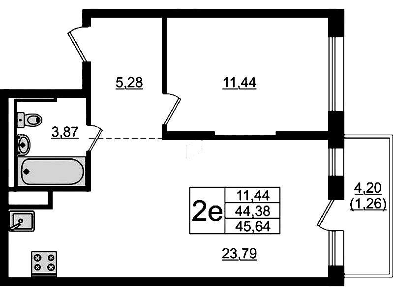 1-комнатная квартира 45.64 м², 10/12 эт., ЖК «Новые Лаврики»